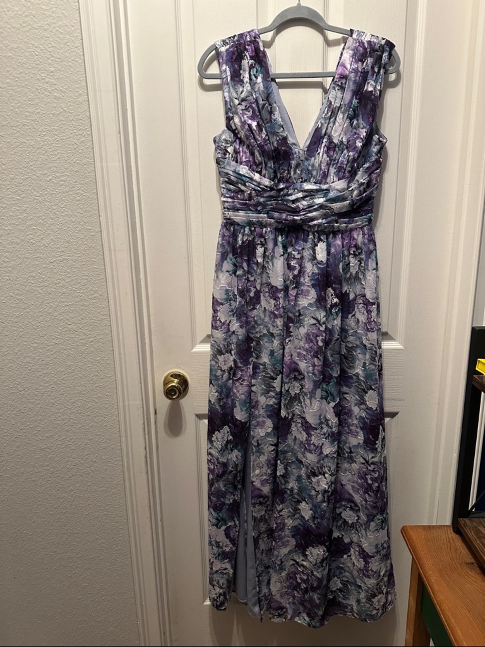 Dress the Population Purple and Teal Floral V-Neck Maxi Dress